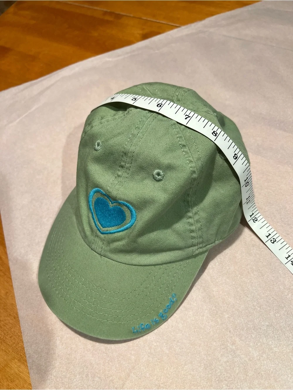 Life is Good Green Cotton Baseball Cap with Blue Heart Accent Toddler 2T - 4T